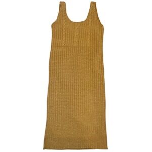 Newport News Easy Gold Metallic Cable Knit Quiet Luxury Sweater Dress Size L